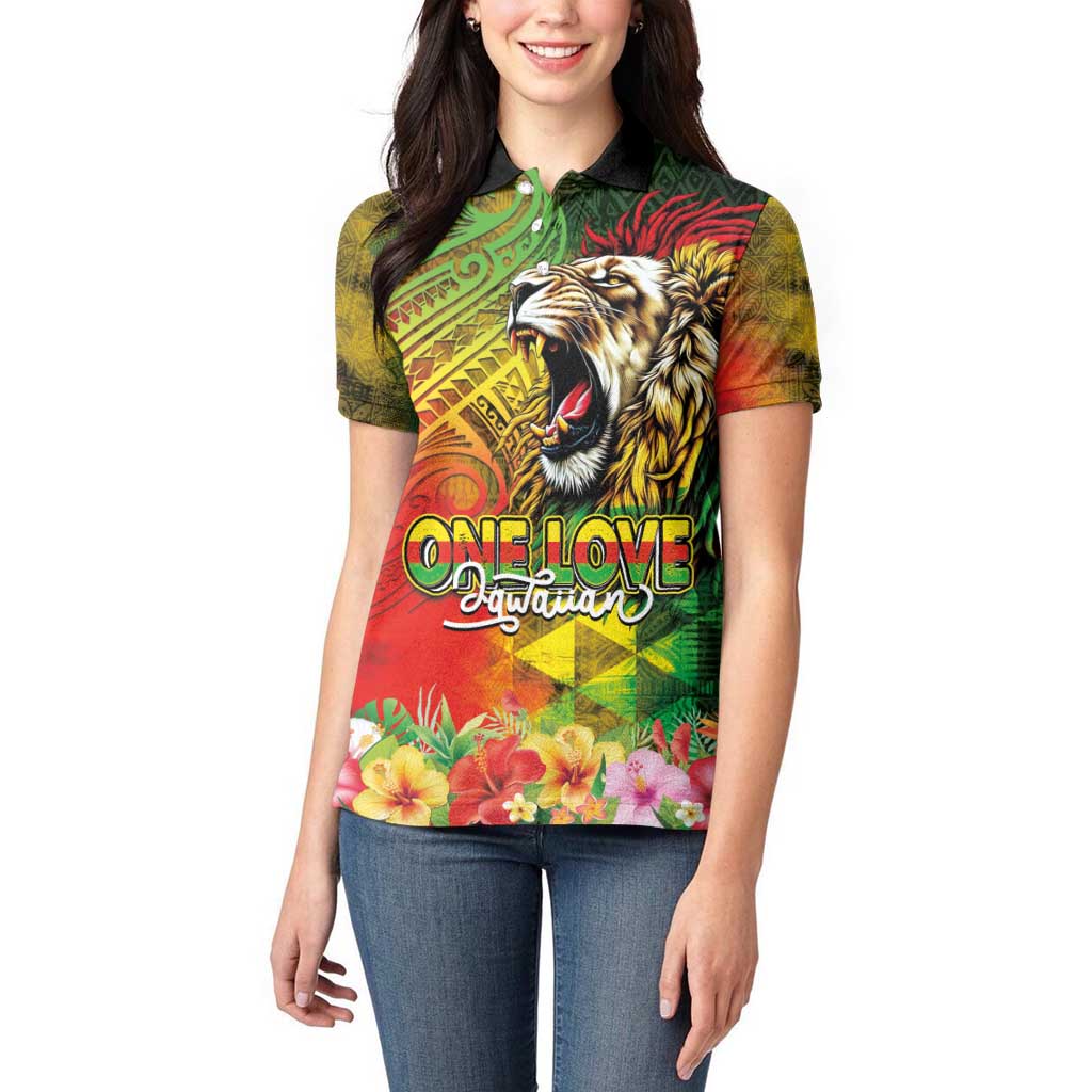 Hawaiian Reggae Women Polo Shirt Jawaiian One Love-Tribal Tatoos and Rastafari Lion - Polynesian Pride