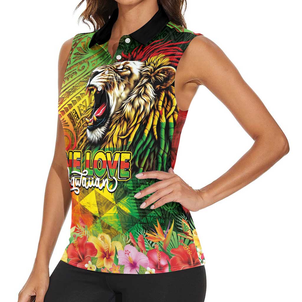 Hawaiian Reggae Women Sleeveless Polo Shirt Jawaiian One Love-Tribal Tatoos and Rastafari Lion - Polynesian Pride