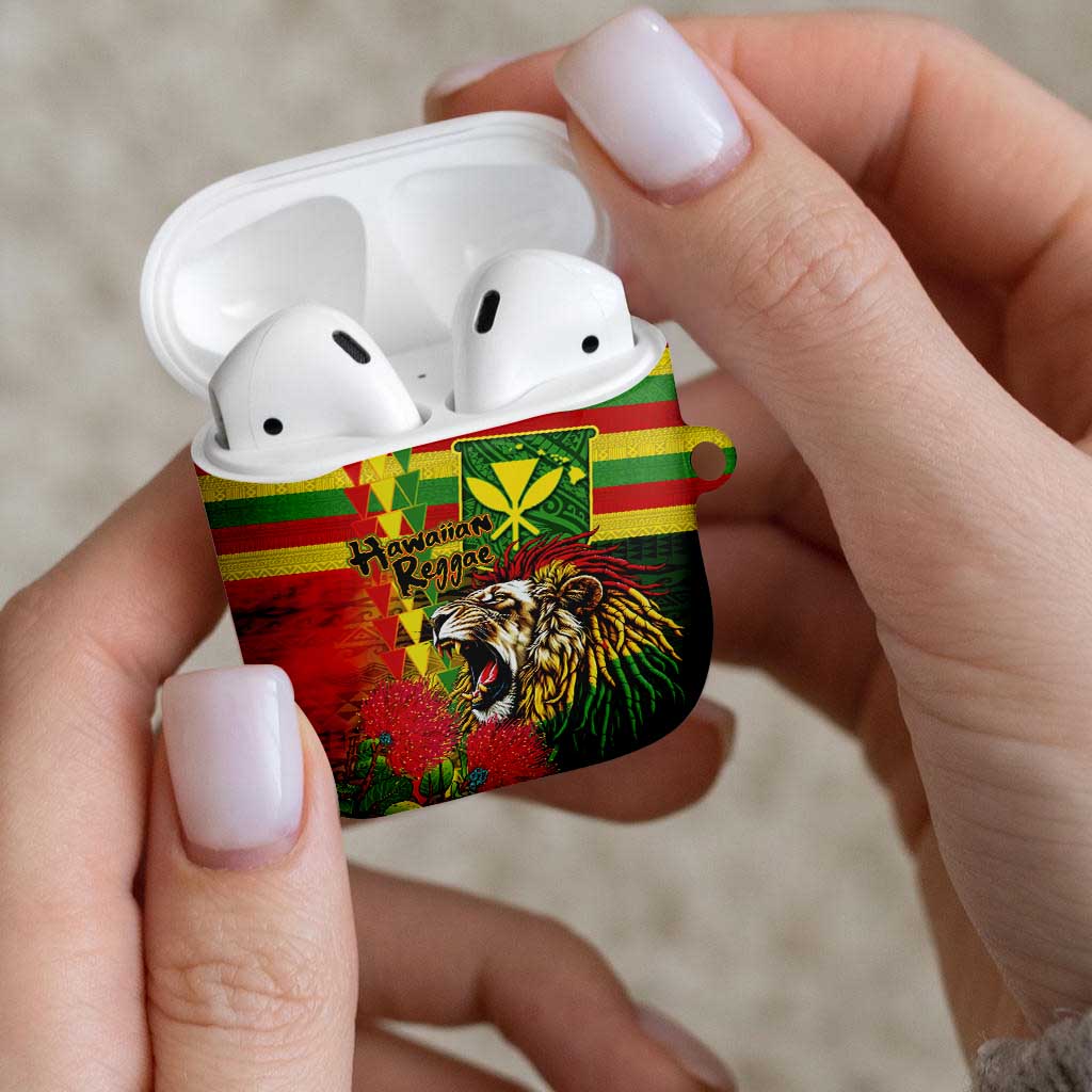 Hawaiian Reggae AirPods Case Kakau Art Motifs with Ohia Lehua and Rastafari Lion - Polynesian Pride