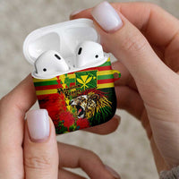 Hawaiian Reggae AirPods Case Kakau Art Motifs with Ohia Lehua and Rastafari Lion - Polynesian Pride