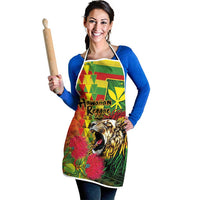 Hawaiian Reggae Apron Kakau Art Motifs with Ohia Lehua and Rastafari Lion - Polynesian Pride
