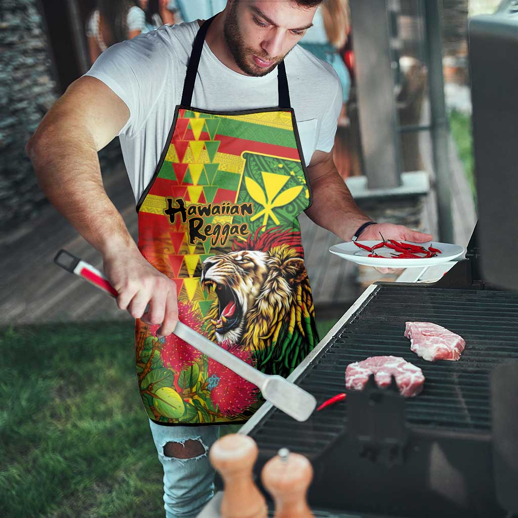 Hawaiian Reggae Apron Kakau Art Motifs with Ohia Lehua and Rastafari Lion - Polynesian Pride