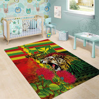 Hawaiian Reggae Area Rug Kakau Art Motifs with Ohia Lehua and Rastafari Lion - Polynesian Pride