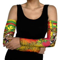 Hawaiian Reggae Arm Sleeves Kakau Art Motifs with Ohia Lehua and Rastafari Lion - Polynesian Pride