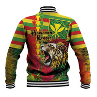 Hawaiian Reggae Baseball Jacket Kakau Art Motifs with Ohia Lehua and Rastafari Lion - Polynesian Pride