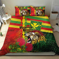 Hawaiian Reggae Bedding Set Kakau Art Motifs with Ohia Lehua and Rastafari Lion - Polynesian Pride