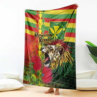 Hawaiian Reggae Blanket Kakau Art Motifs with Ohia Lehua and Rastafari Lion - Polynesian Pride