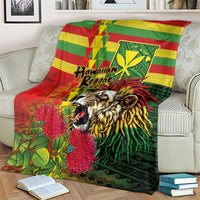 Hawaiian Reggae Blanket Kakau Art Motifs with Ohia Lehua and Rastafari Lion - Polynesian Pride