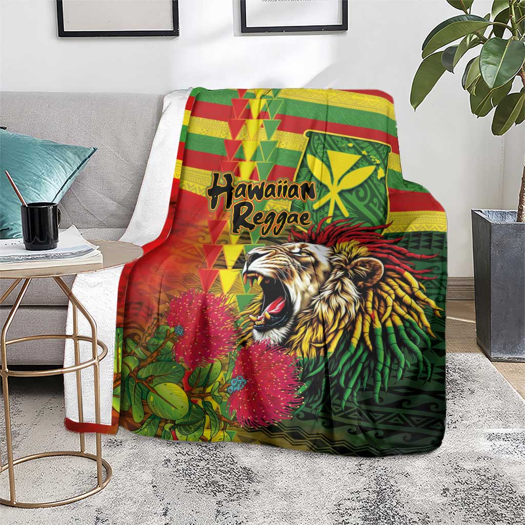 Hawaiian Reggae Blanket Kakau Art Motifs with Ohia Lehua and Rastafari Lion - Polynesian Pride