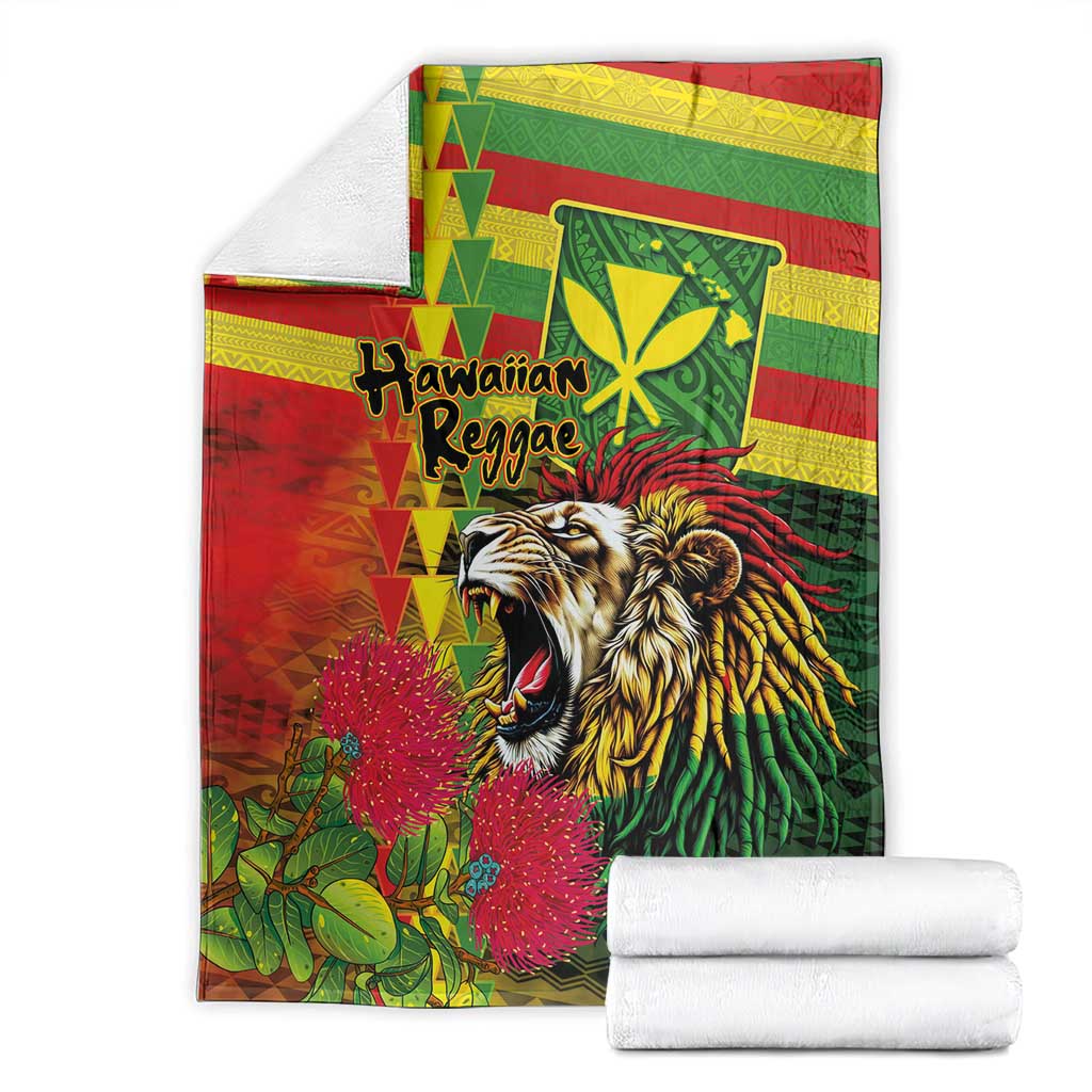Hawaiian Reggae Blanket Kakau Art Motifs with Ohia Lehua and Rastafari Lion - Polynesian Pride