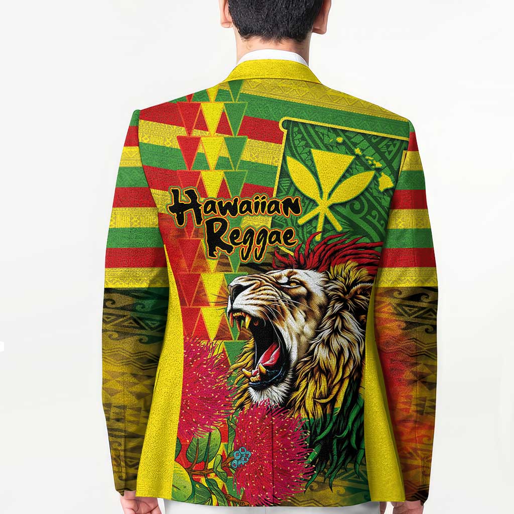 Hawaiian Reggae Blazer Kakau Art Motifs with Ohia Lehua and Rastafari Lion - Polynesian Pride