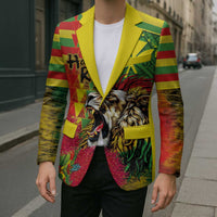 Hawaiian Reggae Blazer Kakau Art Motifs with Ohia Lehua and Rastafari Lion - Polynesian Pride