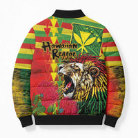 Hawaiian Reggae Bomber Puffer Jacket Kakau Art Motifs with Ohia Lehua and Rastafari Lion - Polynesian Pride