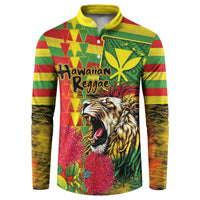 Hawaiian Reggae Button Sweatshirt Kakau Art Motifs with Ohia Lehua and Rastafari Lion - Polynesian Pride