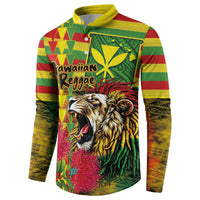 Hawaiian Reggae Button Sweatshirt Kakau Art Motifs with Ohia Lehua and Rastafari Lion - Polynesian Pride