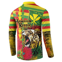 Hawaiian Reggae Button Sweatshirt Kakau Art Motifs with Ohia Lehua and Rastafari Lion - Polynesian Pride