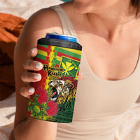 Hawaiian Reggae 4 in 1 Can Cooler Tumbler Kakau Art Motifs with Ohia Lehua and Rastafari Lion - Polynesian Pride