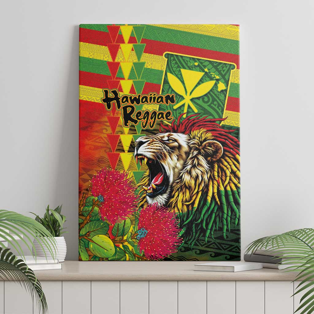 Hawaiian Reggae Canvas Wall Art Kakau Art Motifs with Ohia Lehua and Rastafari Lion - Polynesian Pride