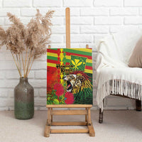 Hawaiian Reggae Canvas Wall Art Kakau Art Motifs with Ohia Lehua and Rastafari Lion - Polynesian Pride