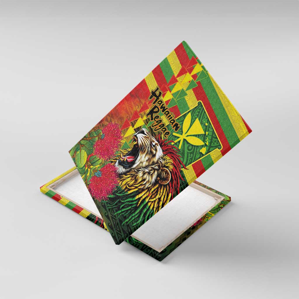 Hawaiian Reggae Canvas Wall Art Kakau Art Motifs with Ohia Lehua and Rastafari Lion - Polynesian Pride