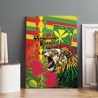 Hawaiian Reggae Canvas Wall Art Kakau Art Motifs with Ohia Lehua and Rastafari Lion - Polynesian Pride
