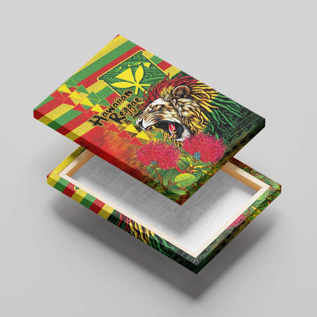 Hawaiian Reggae Canvas Wall Art Kakau Art Motifs with Ohia Lehua and Rastafari Lion - Polynesian Pride