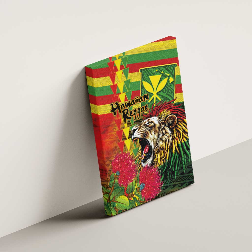 Hawaiian Reggae Canvas Wall Art Kakau Art Motifs with Ohia Lehua and Rastafari Lion - Polynesian Pride