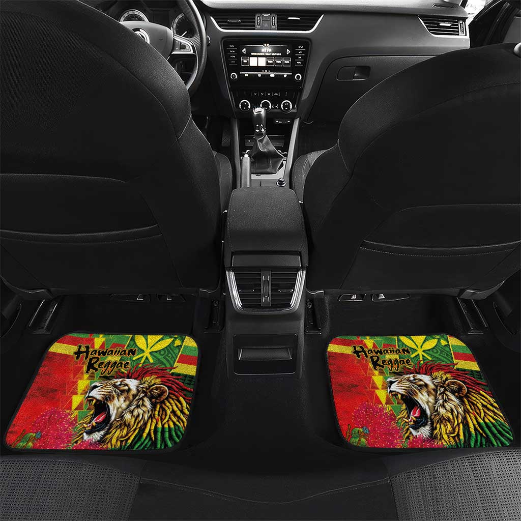 Hawaiian Reggae Car Mats Kakau Art Motifs with Ohia Lehua and Rastafari Lion - Polynesian Pride