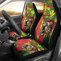 Hawaiian Reggae Car Seat Cover Kakau Art Motifs with Ohia Lehua and Rastafari Lion - Polynesian Pride