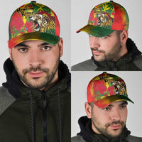 Hawaiian Reggae Classic Cap Kakau Art Motifs with Ohia Lehua and Rastafari Lion - Polynesian Pride