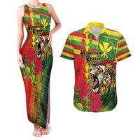 Hawaiian Reggae Couples Matching Tank Maxi Dress and Hawaiian Shirt Kakau Art Motifs with Ohia Lehua and Rastafari Lion - Polynesian Pride