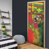 Hawaiian Reggae Door Cover Kakau Art Motifs with Ohia Lehua and Rastafari Lion - Polynesian Pride