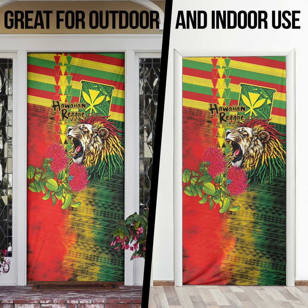 Hawaiian Reggae Door Cover Kakau Art Motifs with Ohia Lehua and Rastafari Lion - Polynesian Pride