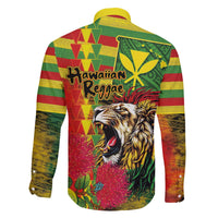 Hawaiian Reggae Family Matching Off The Shoulder Long Sleeve Dress and Hawaiian Shirt Kakau Art Motifs with Ohia Lehua and Rastafari Lion - Polynesian Pride