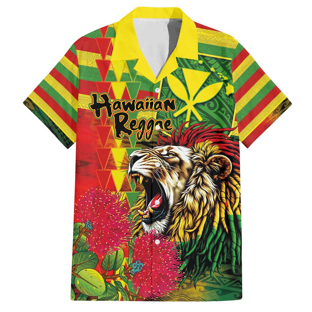 Hawaiian Reggae Family Matching Tank Maxi Dress and Hawaiian Shirt Kakau Art Motifs with Ohia Lehua and Rastafari Lion - Polynesian Pride