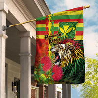 Hawaiian Reggae Garden Flag Kakau Art Motifs with Ohia Lehua and Rastafari Lion - Polynesian Pride