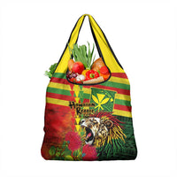 Hawaiian Reggae Grocery Bag Kakau Art Motifs with Ohia Lehua and Rastafari Lion - Polynesian Pride