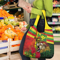 Hawaiian Reggae Grocery Bag Kakau Art Motifs with Ohia Lehua and Rastafari Lion - Polynesian Pride