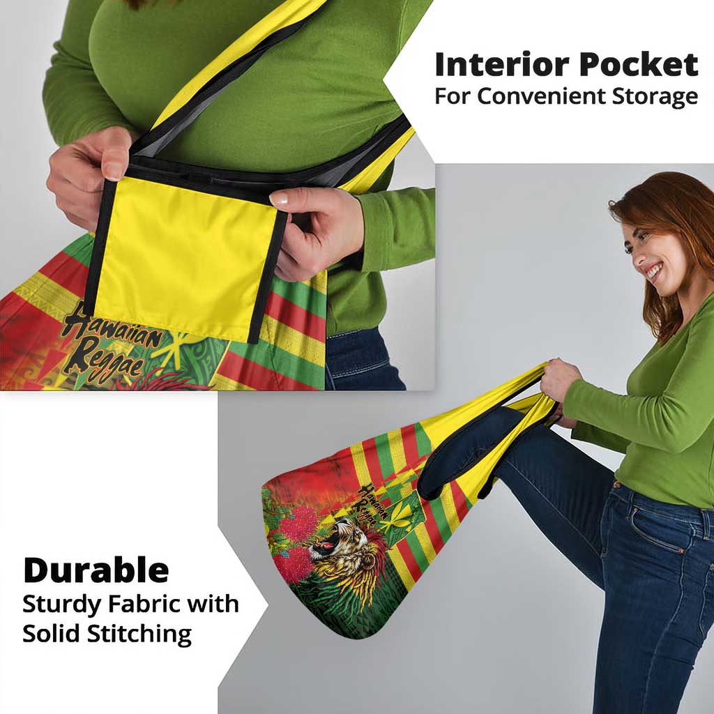 Hawaiian Reggae Grocery Bag Kakau Art Motifs with Ohia Lehua and Rastafari Lion - Polynesian Pride