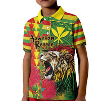 Hawaiian Reggae Kid Polo Shirt Kakau Art Motifs with Ohia Lehua and Rastafari Lion - Polynesian Pride