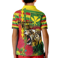 Hawaiian Reggae Kid Polo Shirt Kakau Art Motifs with Ohia Lehua and Rastafari Lion - Polynesian Pride