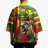 Hawaiian Reggae Kimono Kakau Art Motifs with Ohia Lehua and Rastafari Lion - Polynesian Pride