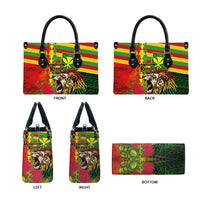 Hawaiian Reggae Leather Bag Kakau Art Motifs with Ohia Lehua and Rastafari Lion - Polynesian Pride