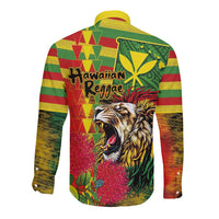 Hawaiian Reggae Long Sleeve Button Shirt Kakau Art Motifs with Ohia Lehua and Rastafari Lion - Polynesian Pride