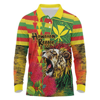 Hawaiian Reggae Long Sleeve Polo Shirt Kakau Art Motifs with Ohia Lehua and Rastafari Lion - Polynesian Pride