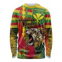 Hawaiian Reggae Long Sleeve Shirt Kakau Art Motifs with Ohia Lehua and Rastafari Lion - Polynesian Pride