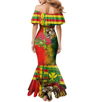 Hawaiian Reggae Mermaid Dress Kakau Art Motifs with Ohia Lehua and Rastafari Lion - Polynesian Pride