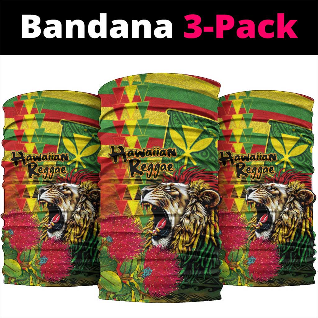 Hawaiian Reggae Neck Gaiter Kakau Art Motifs with Ohia Lehua and Rastafari Lion - Polynesian Pride