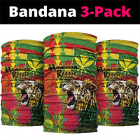Hawaiian Reggae Neck Gaiter Kakau Art Motifs with Ohia Lehua and Rastafari Lion - Polynesian Pride