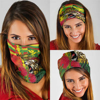 Hawaiian Reggae Neck Gaiter Kakau Art Motifs with Ohia Lehua and Rastafari Lion - Polynesian Pride
